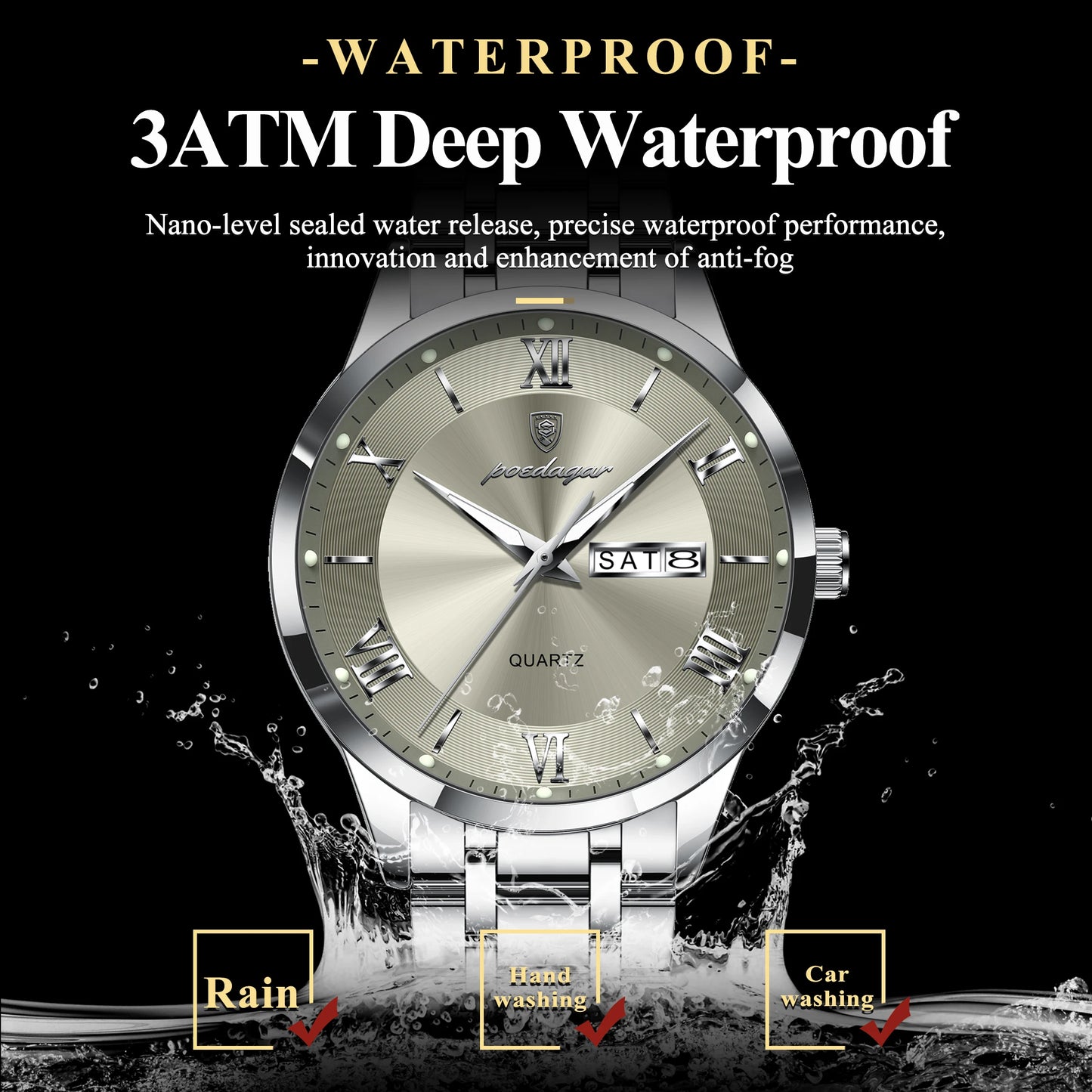 POEDAGAR Luxury Fashion Men Clock Waterproof Luminous