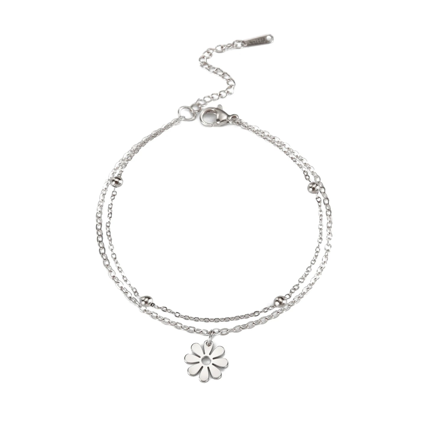 Fashion Stainless Steel Daisy Flowers Double Layer Chain