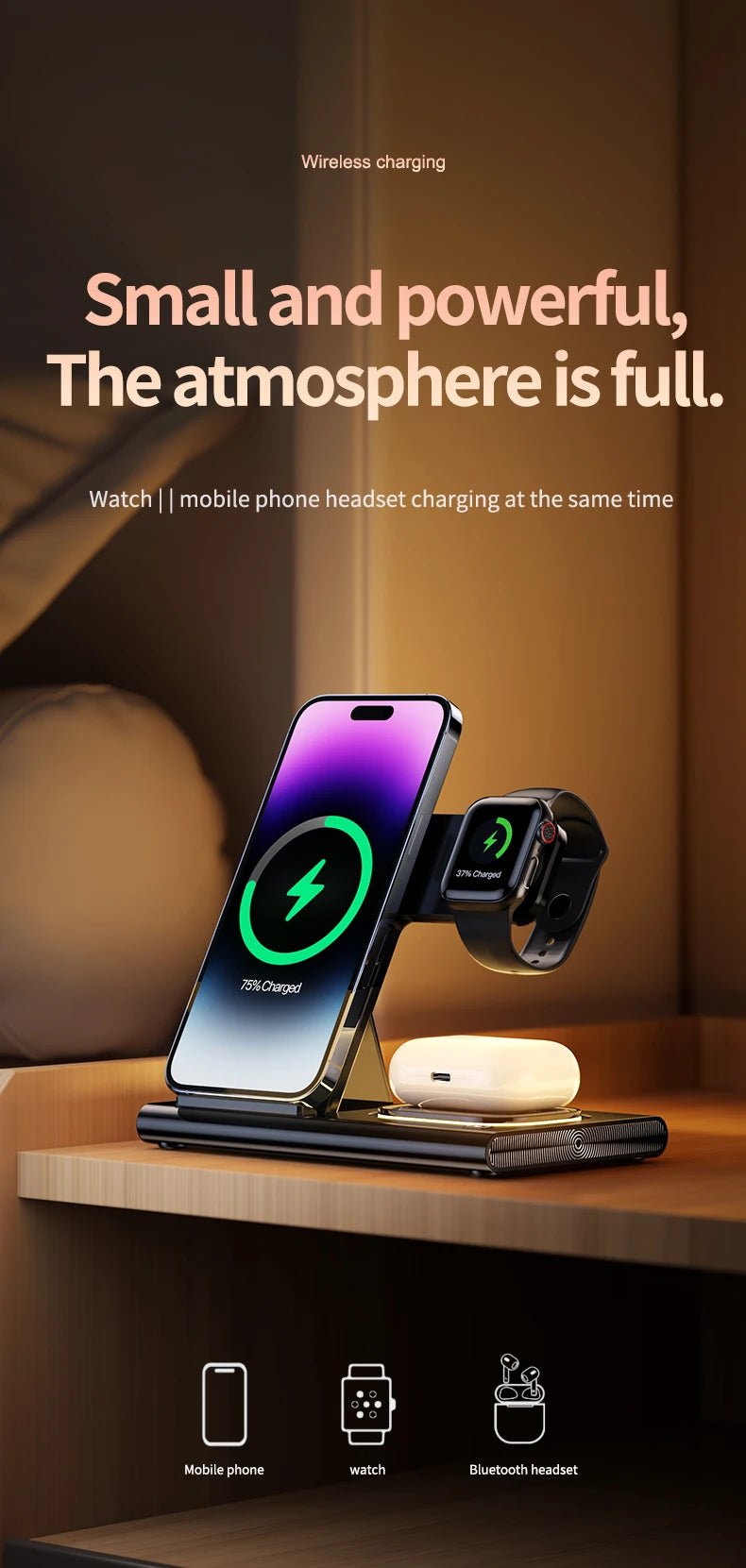 Wireless Charger 3 in 1 30W Stand 
For iPhone Apple Watch 8 7 6 Airpods Foldable  Dock Station