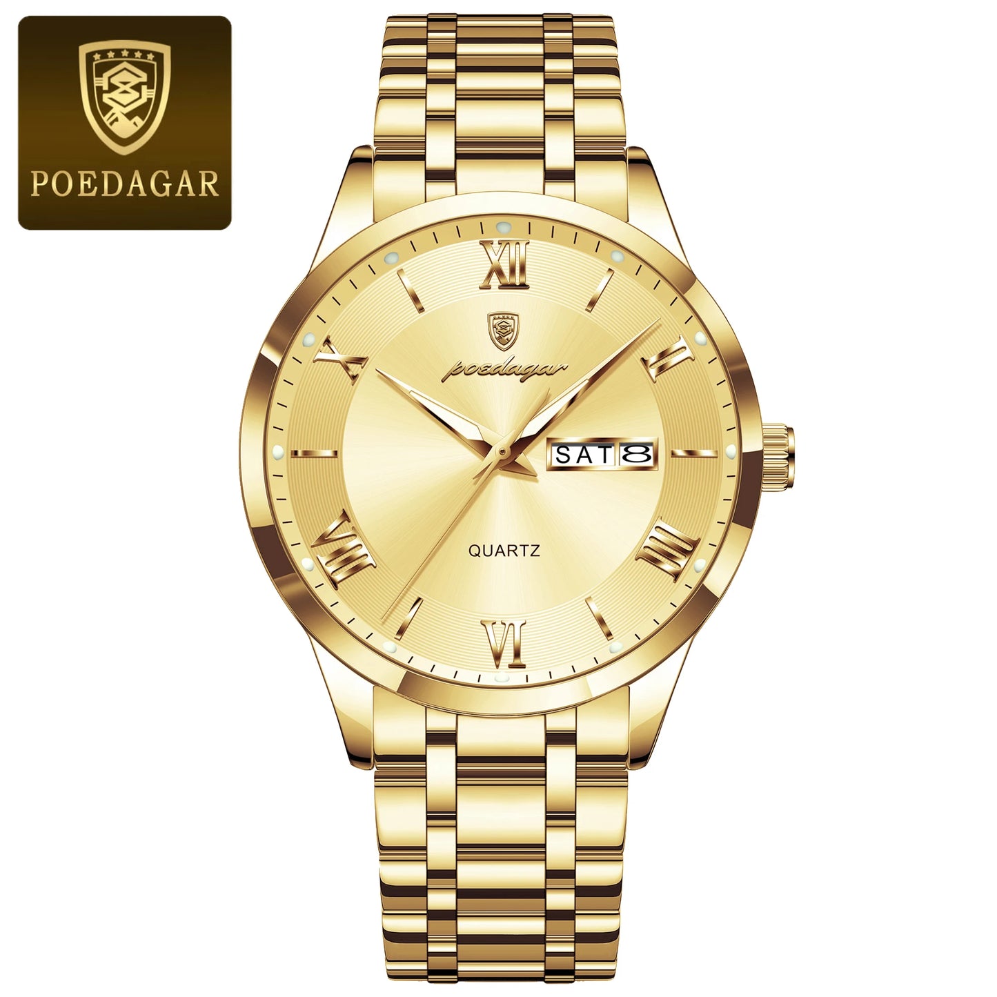 POEDAGAR Luxury Fashion Men Clock Waterproof Luminous