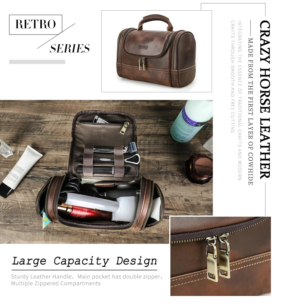 Men Genuine Leather Travel Business Toiletry