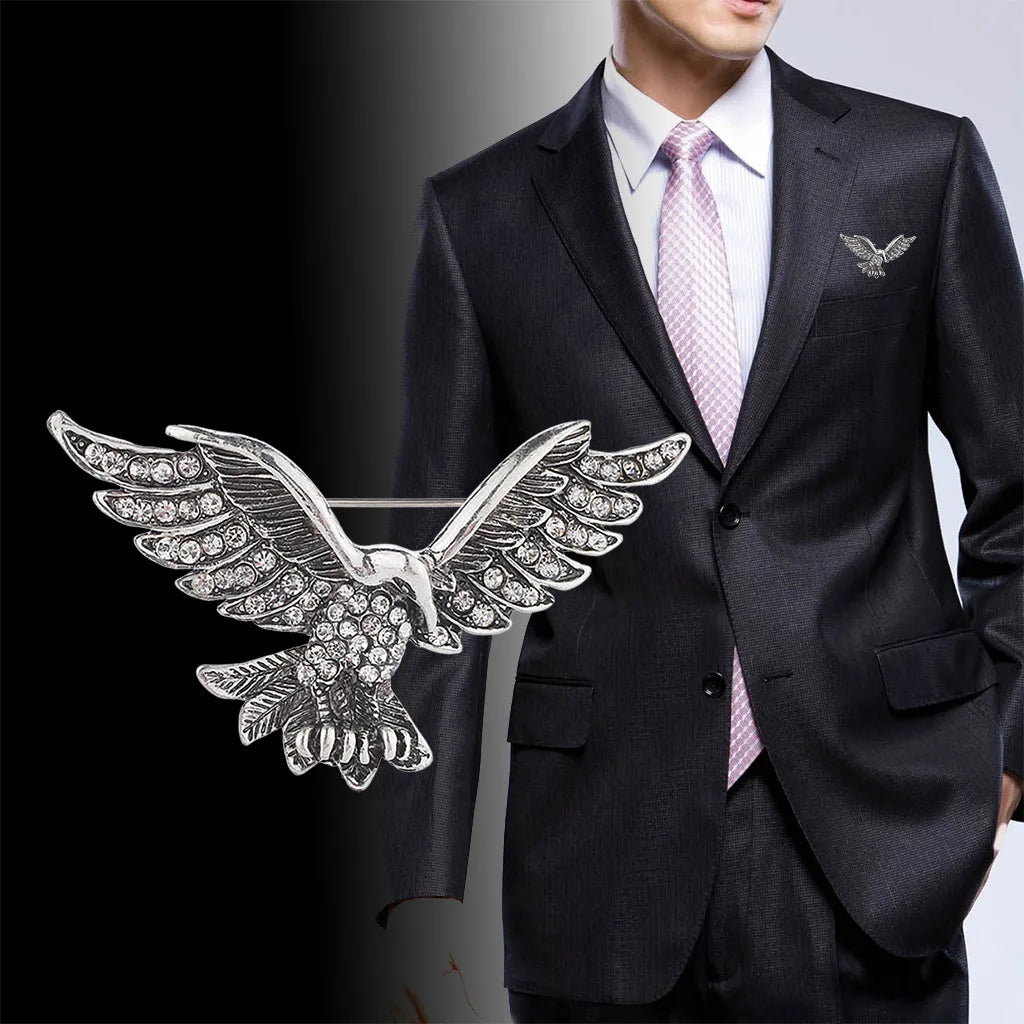 Exquisite Zircon Eagle Animal Badge Brooch Men's Suit Clothing Dress Pin Casual Business Suit Accessories