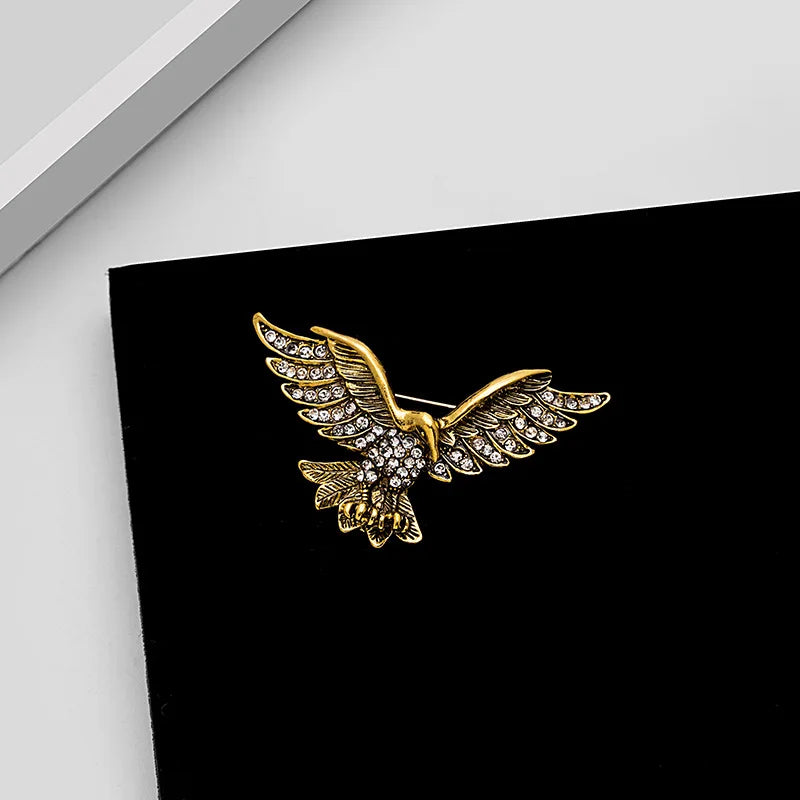 Exquisite Zircon Eagle Animal Badge Brooch Men's Suit Clothing Dress Pin Casual Business Suit Accessories