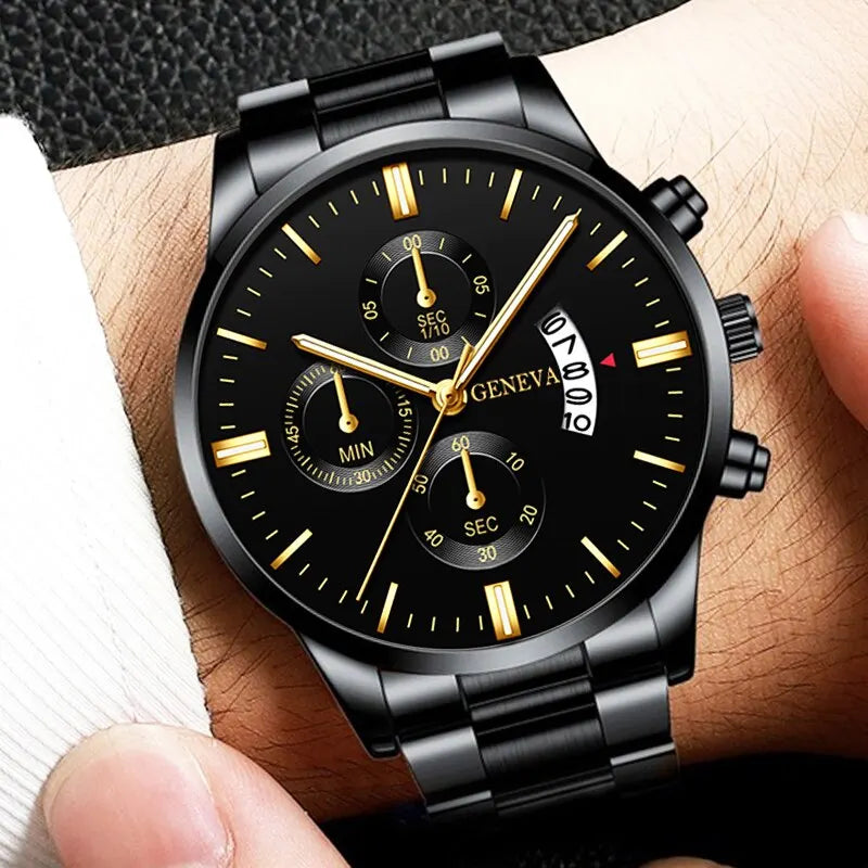 Fashion Men Black Stainless Steel Watch