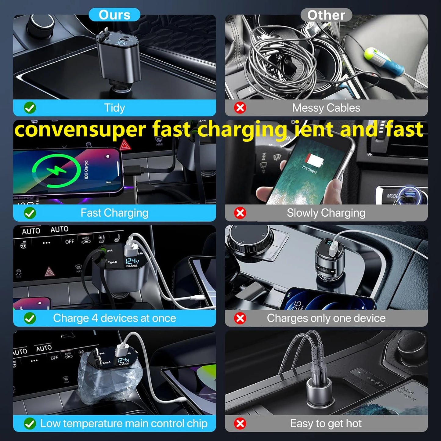 Retractable Car Charger 120W Fast Charger