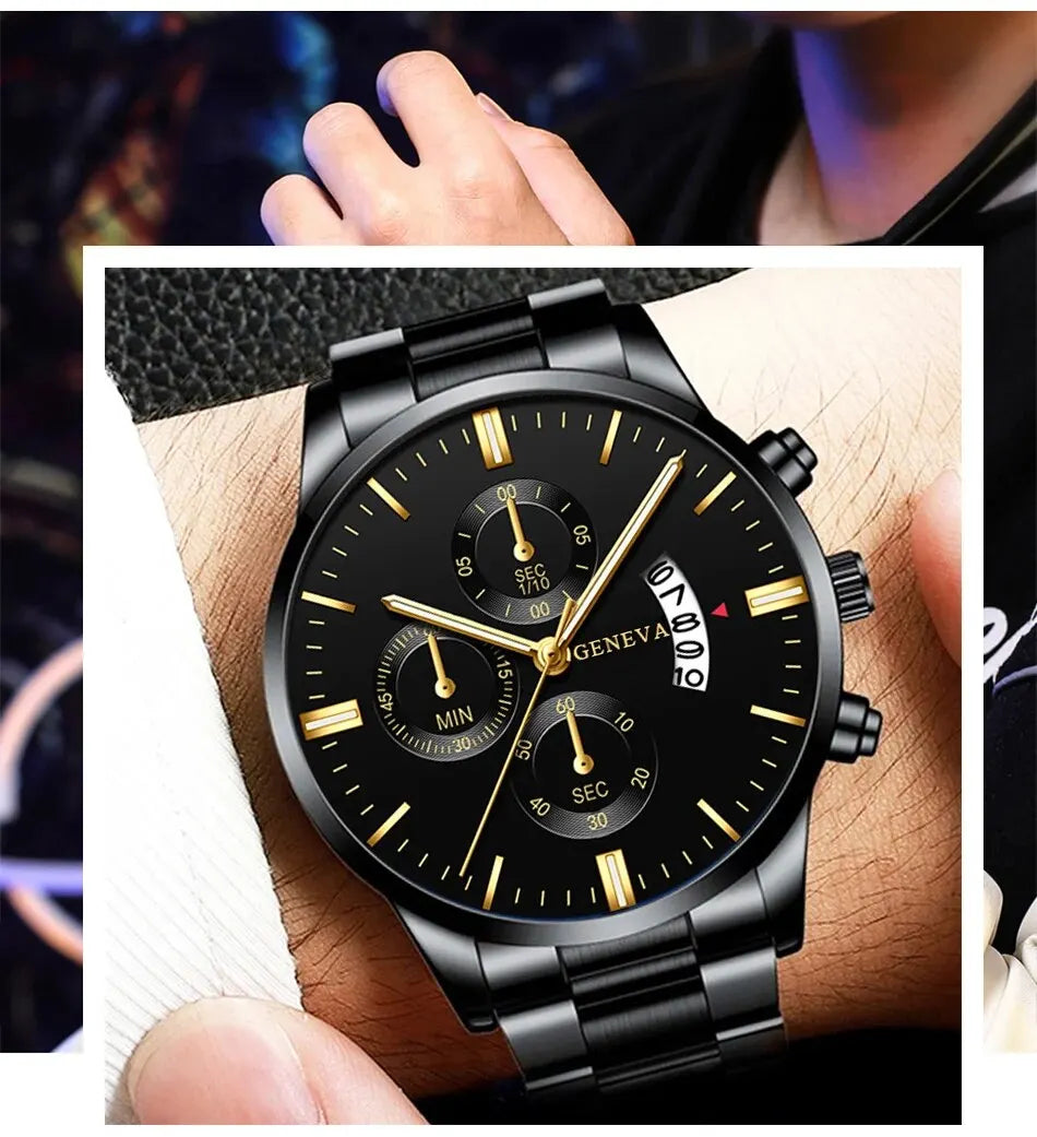 Fashion Men Black Stainless Steel Watch