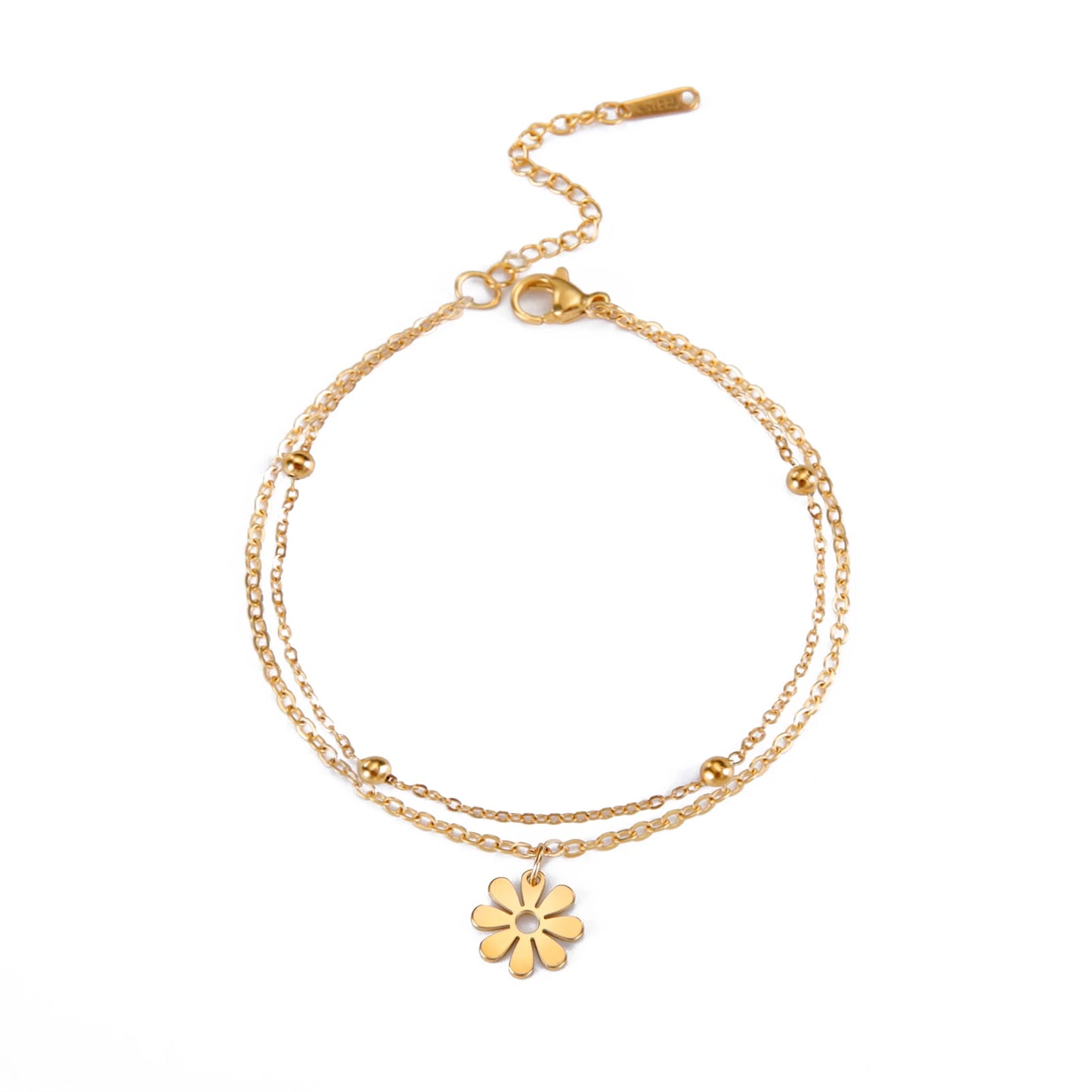 Fashion Stainless Steel Daisy Flowers Double Layer Chain