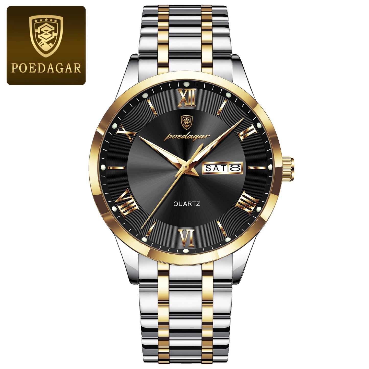 POEDAGAR Luxury Fashion Men Clock Waterproof Luminous