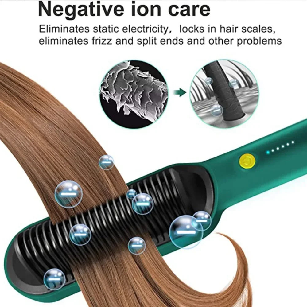 Hair Straightener Brush 2 In 1 Electric Professional Negative Ion