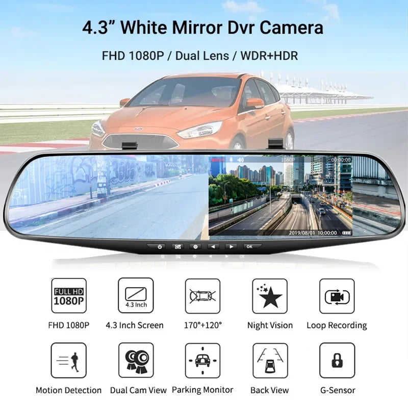 Dash Cam for Cars  4.3Inch Mirror