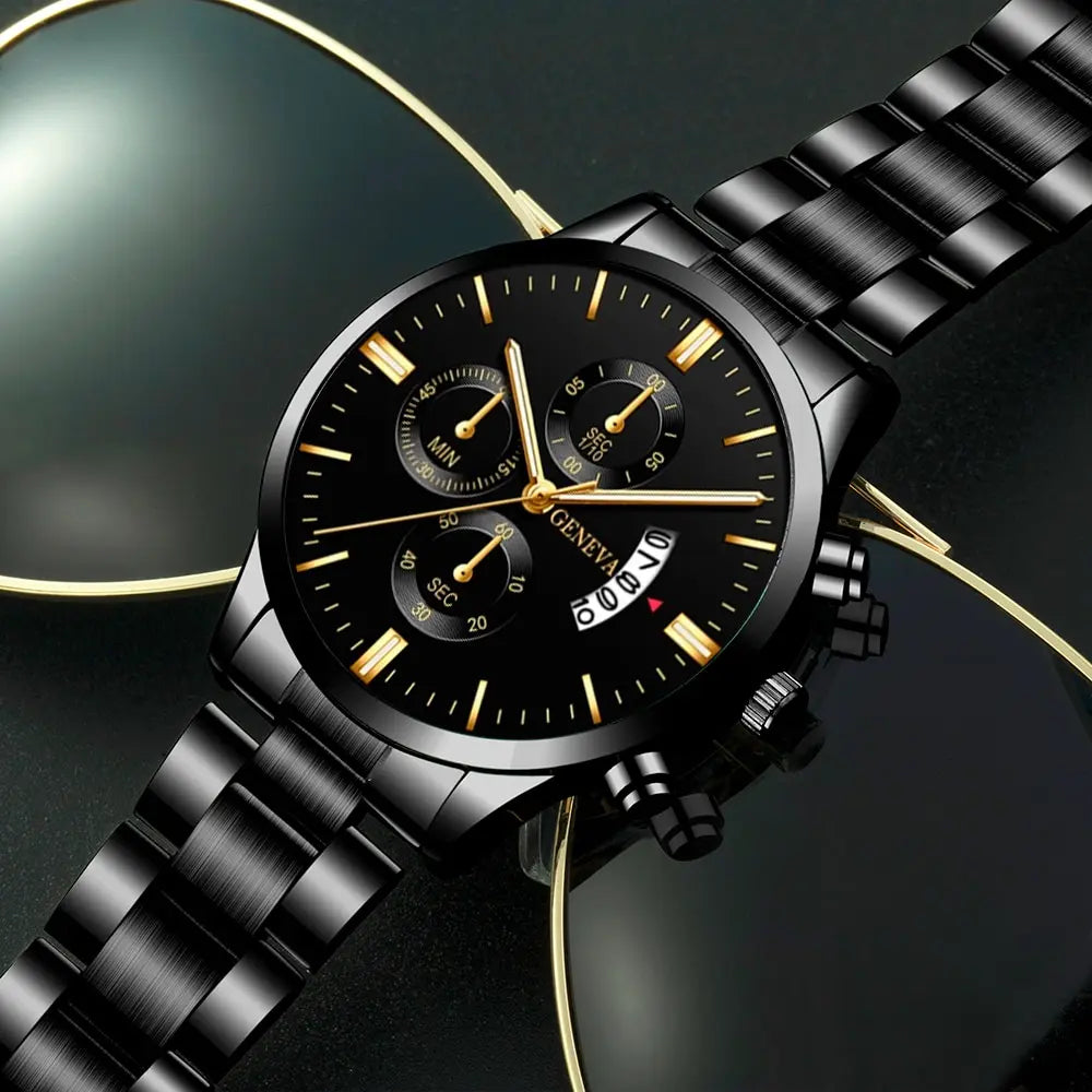 Fashion Men Black Stainless Steel Watch