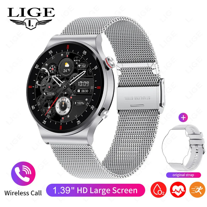 LIGE 1.39inch HD Bluetooth Call Smart Watch