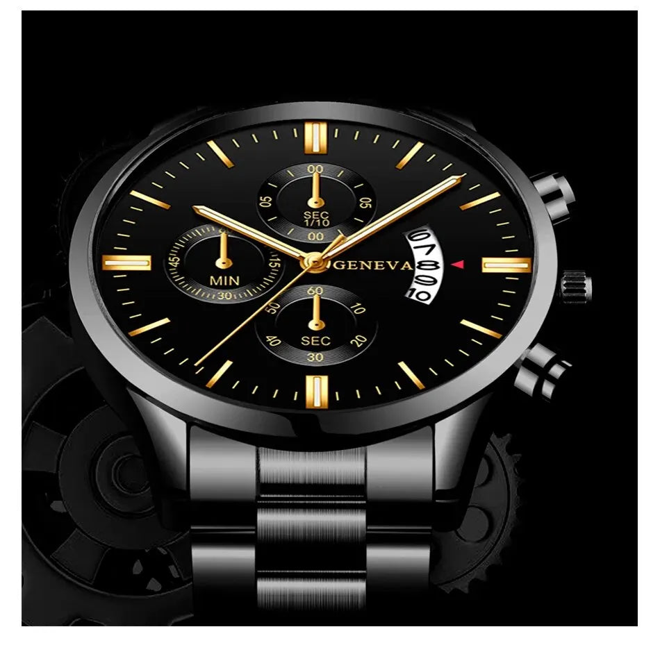 Fashion Men Black Stainless Steel Watch