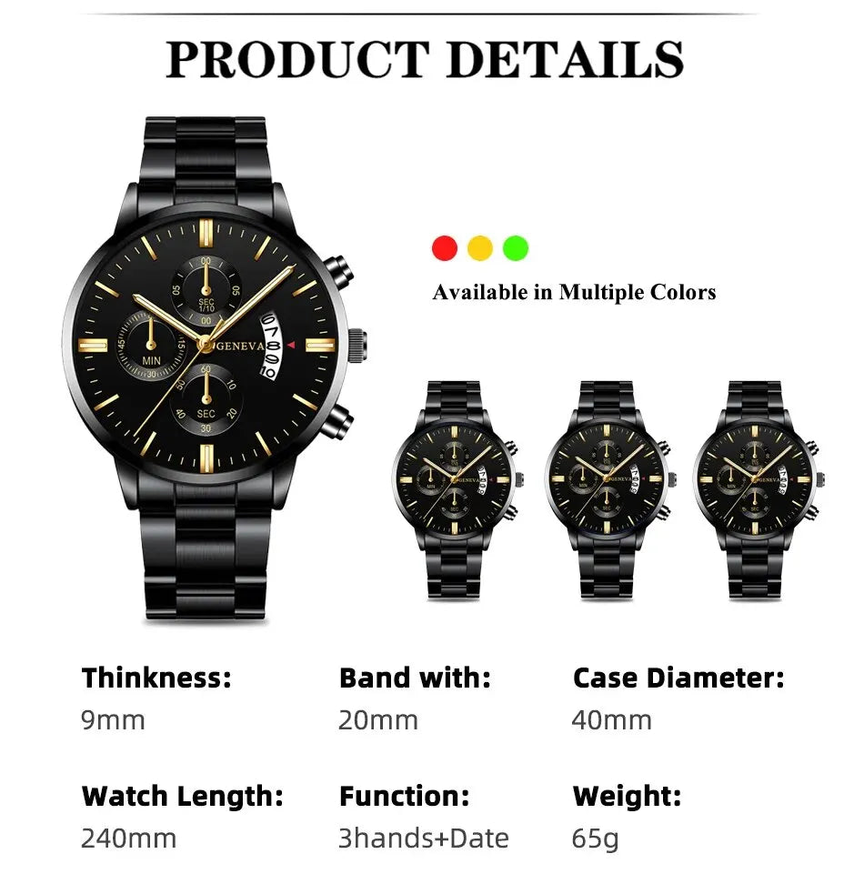 Fashion Men Black Stainless Steel Watch