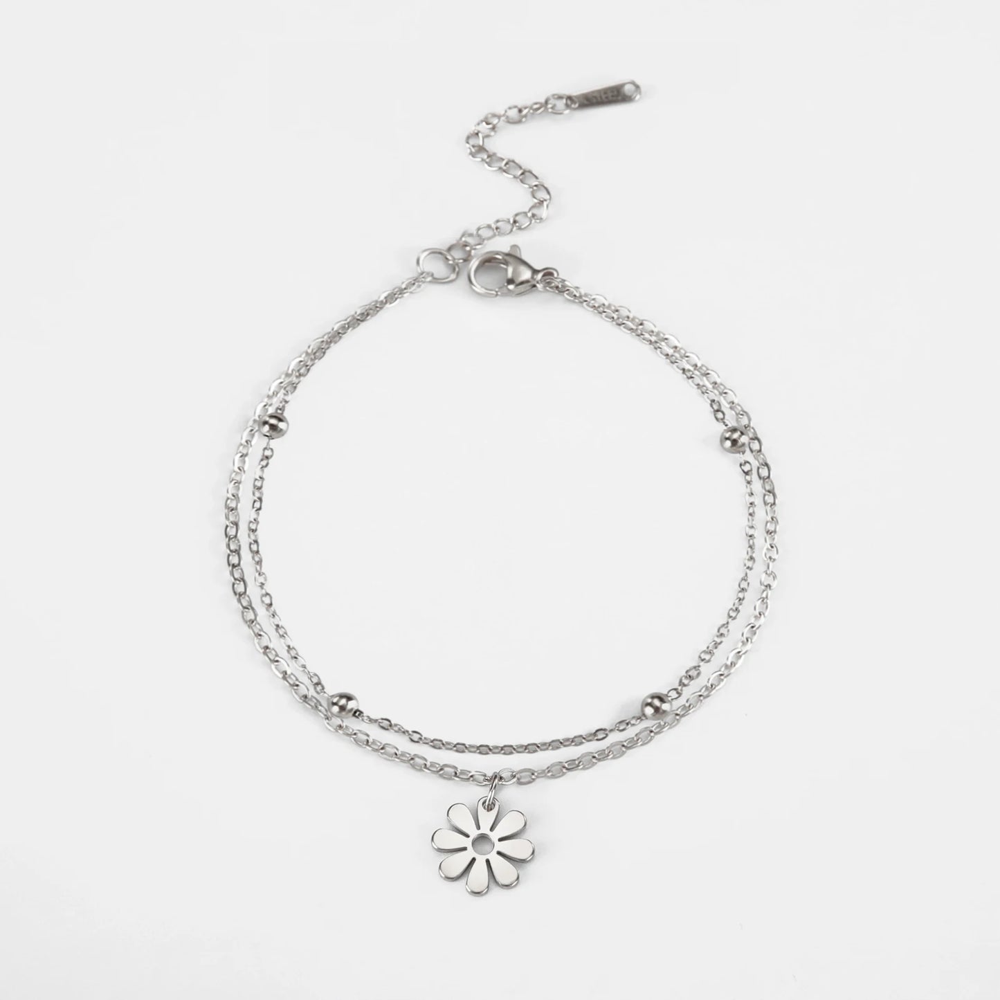 Fashion Stainless Steel Daisy Flowers Double Layer Chain