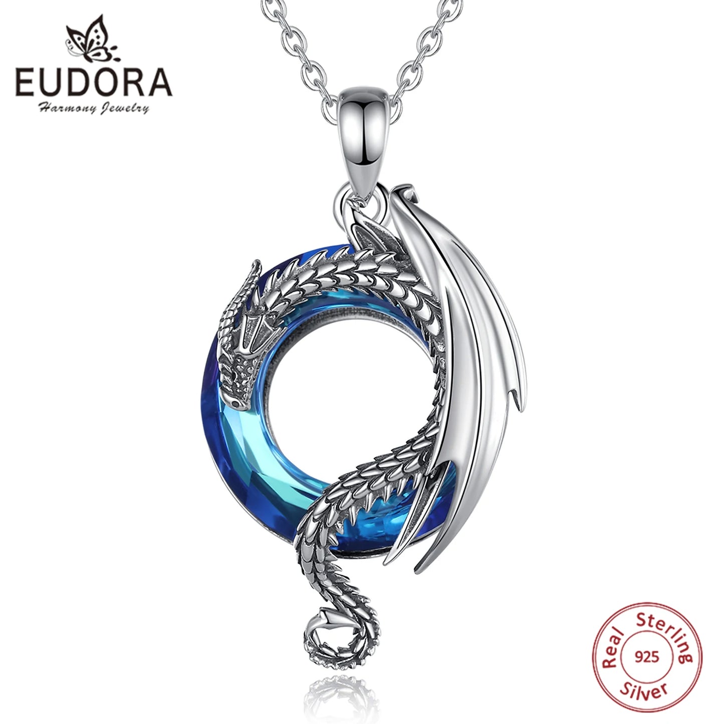 Eudora Real 925 Sterling Silver Dragon Neckalce for Women