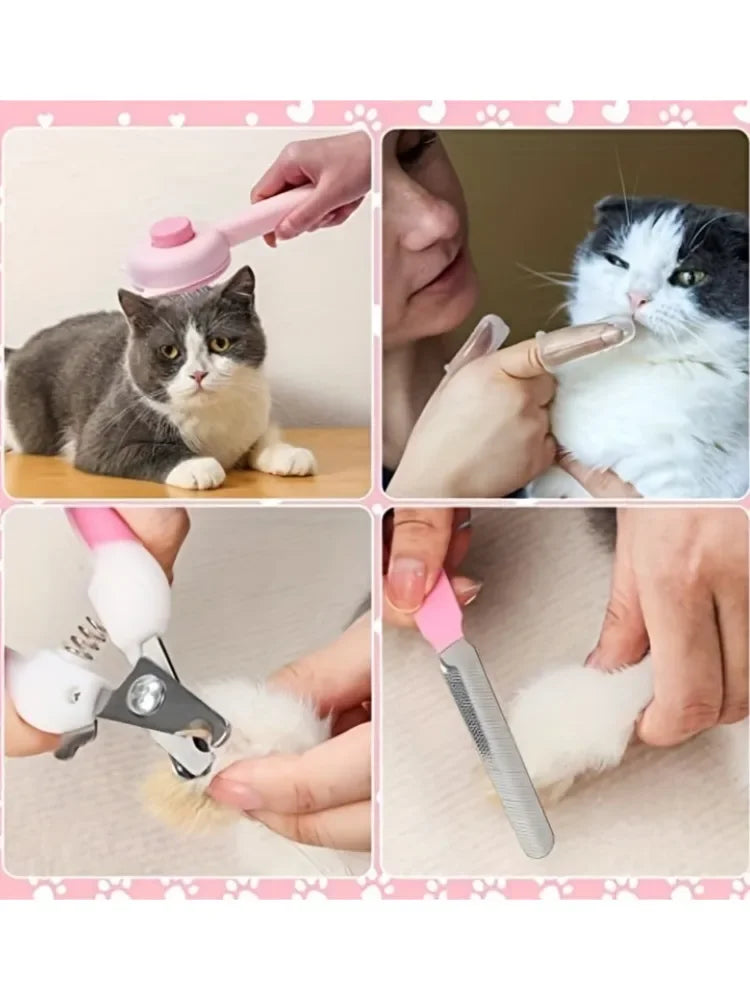 8Pcs Cat Brush Beauty Kit With Pet Nail Clippers