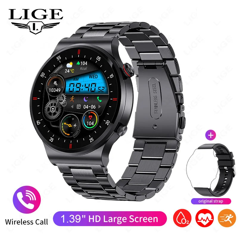 LIGE 1.39inch HD Bluetooth Call Smart Watch