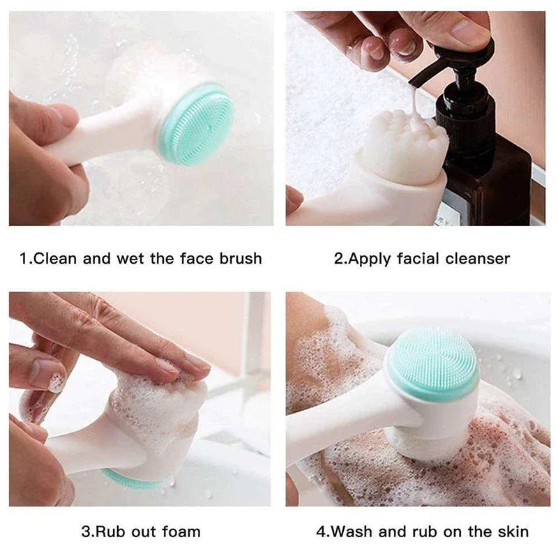 3D double silicone facial cleansing brush